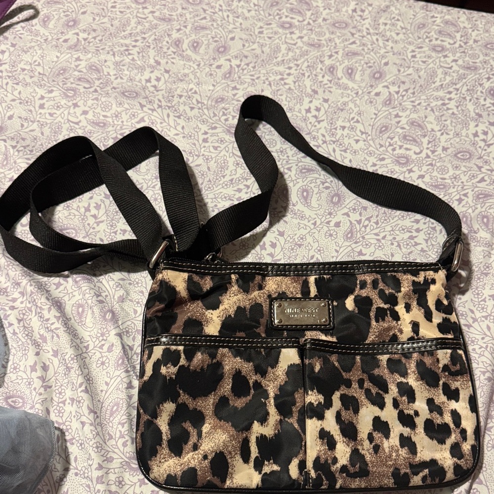 Nine West Black and Brown Animal Print Crossbody Bag